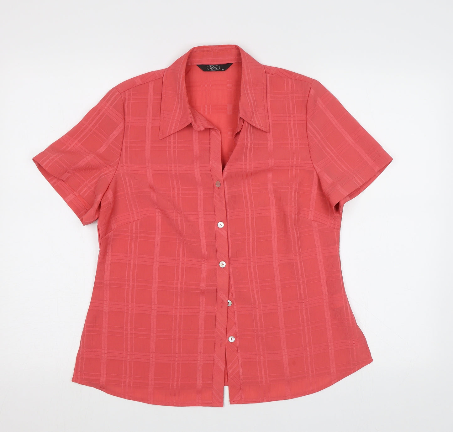 BM Womens Pink Check  Basic Button-Up Size 12