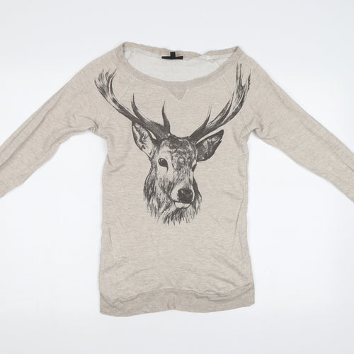 Warehouse Womens Beige   Henley Sweatshirt Size 6  - Stag