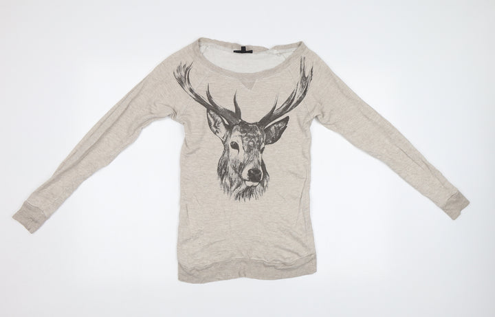 Warehouse Womens Beige   Henley Sweatshirt Size 6  - Stag