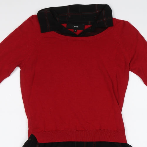 NEXT Womens Red Check  Pullover Jumper Size 6
