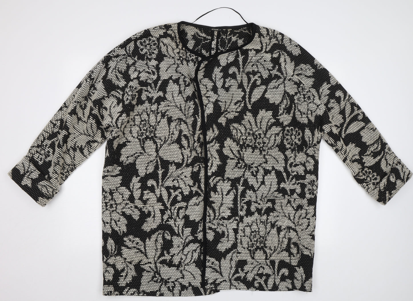 Roman Womens Black Floral  Jacket Blazer Size 20