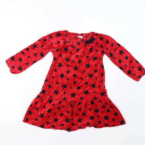 Polarn Girls Red  Velour Fit & Flare  Size 2-3 Years