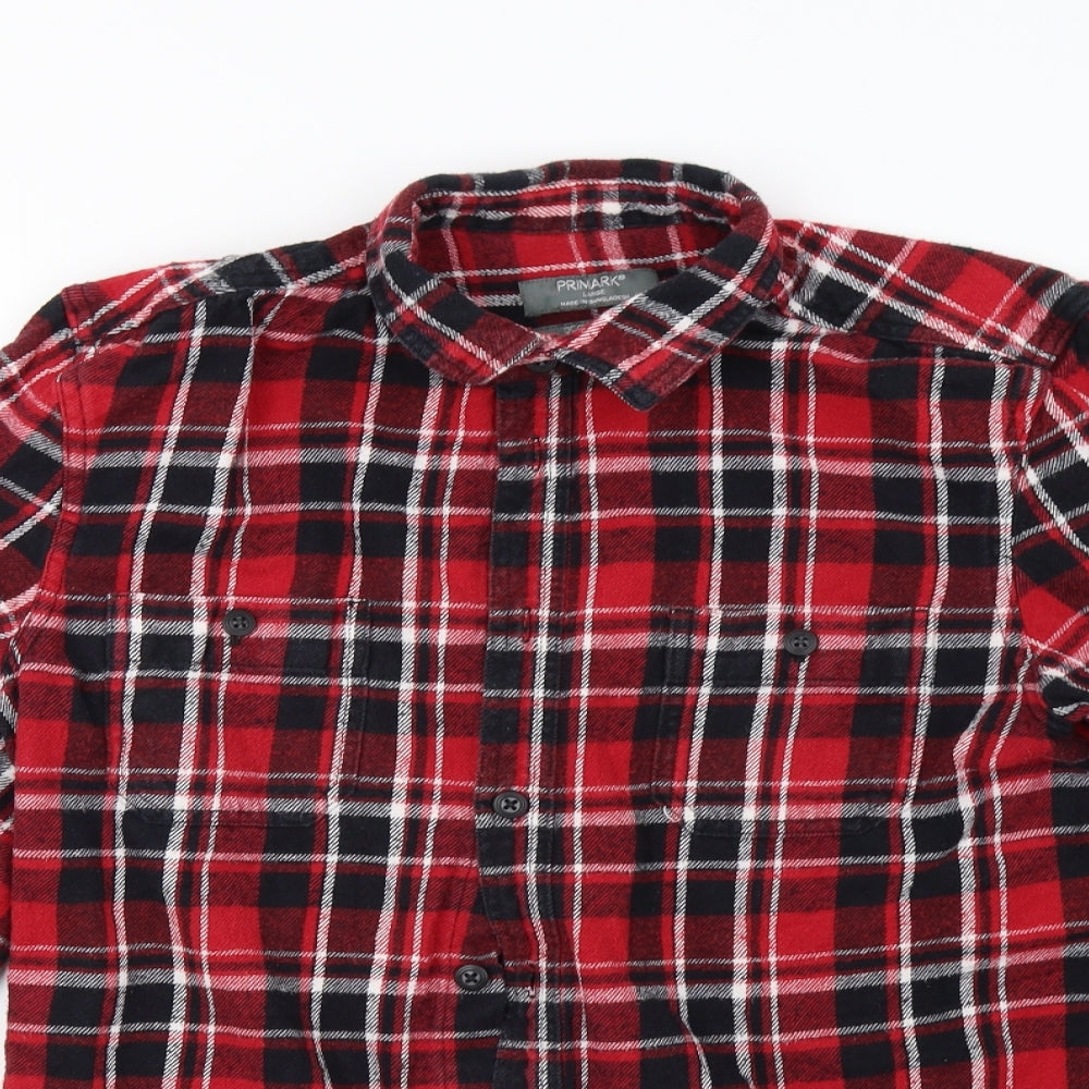 Primark Mens Red Check Flannel  Button-Up Size L