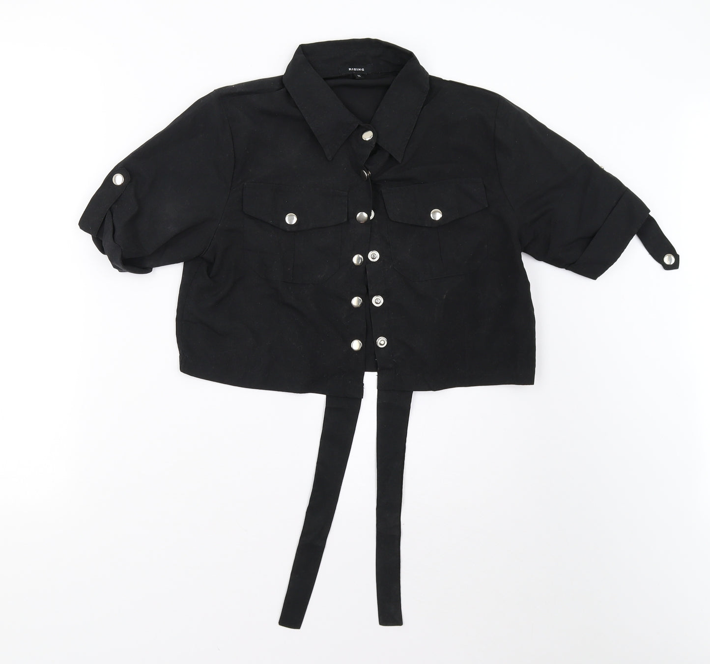 Rising Womens Black   Cropped Button-Up Size M