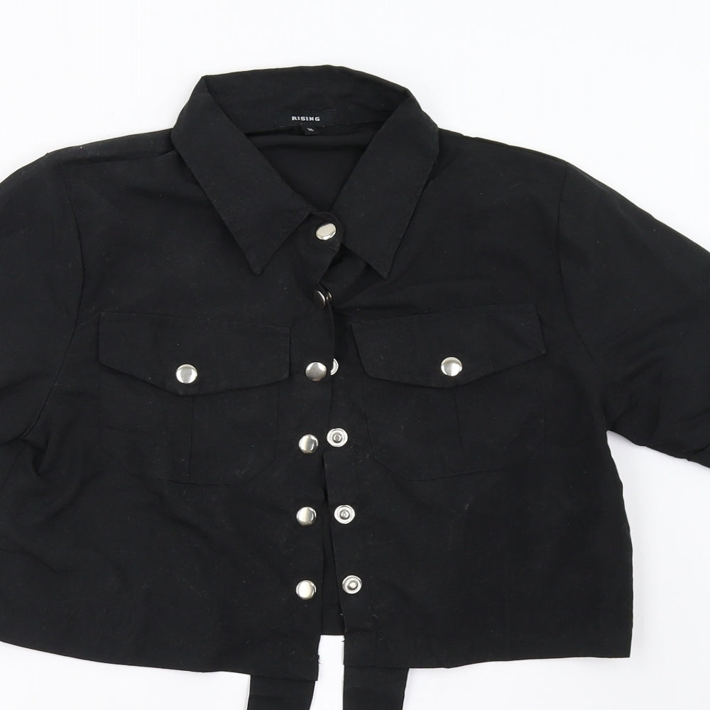 Rising Womens Black   Cropped Button-Up Size M