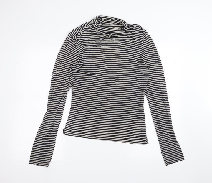 H&M Womens Grey Striped Basic T-Shirt Size S