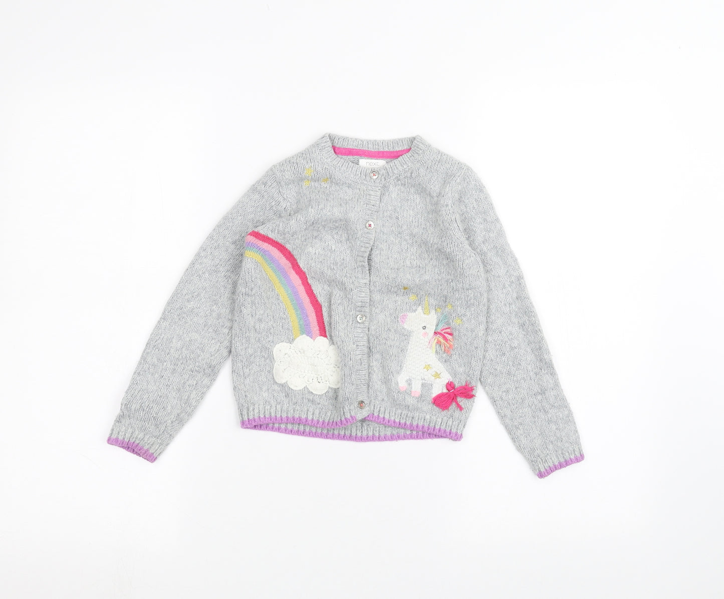NEXT Girls Grey   Cardigan Jumper Size 4-5 Years  - unicorn