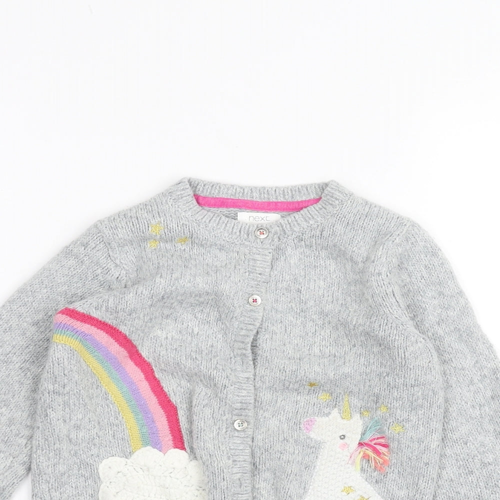 NEXT Girls Grey   Cardigan Jumper Size 4-5 Years  - unicorn