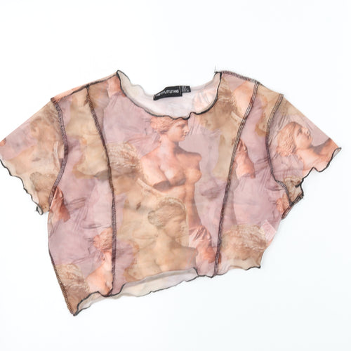 PRETTYLITTLETHING Womens Beige   Basic Blouse Size 8  - cropped, art statues
