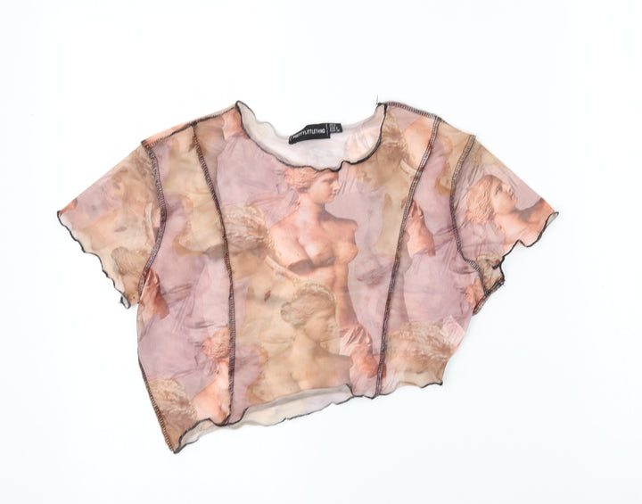 PRETTYLITTLETHING Womens Beige   Basic Blouse Size 8  - cropped, art statues