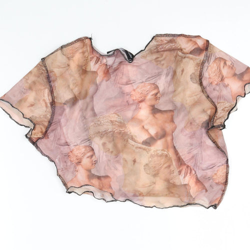 PRETTYLITTLETHING Womens Beige   Basic Blouse Size 8  - cropped, art statues