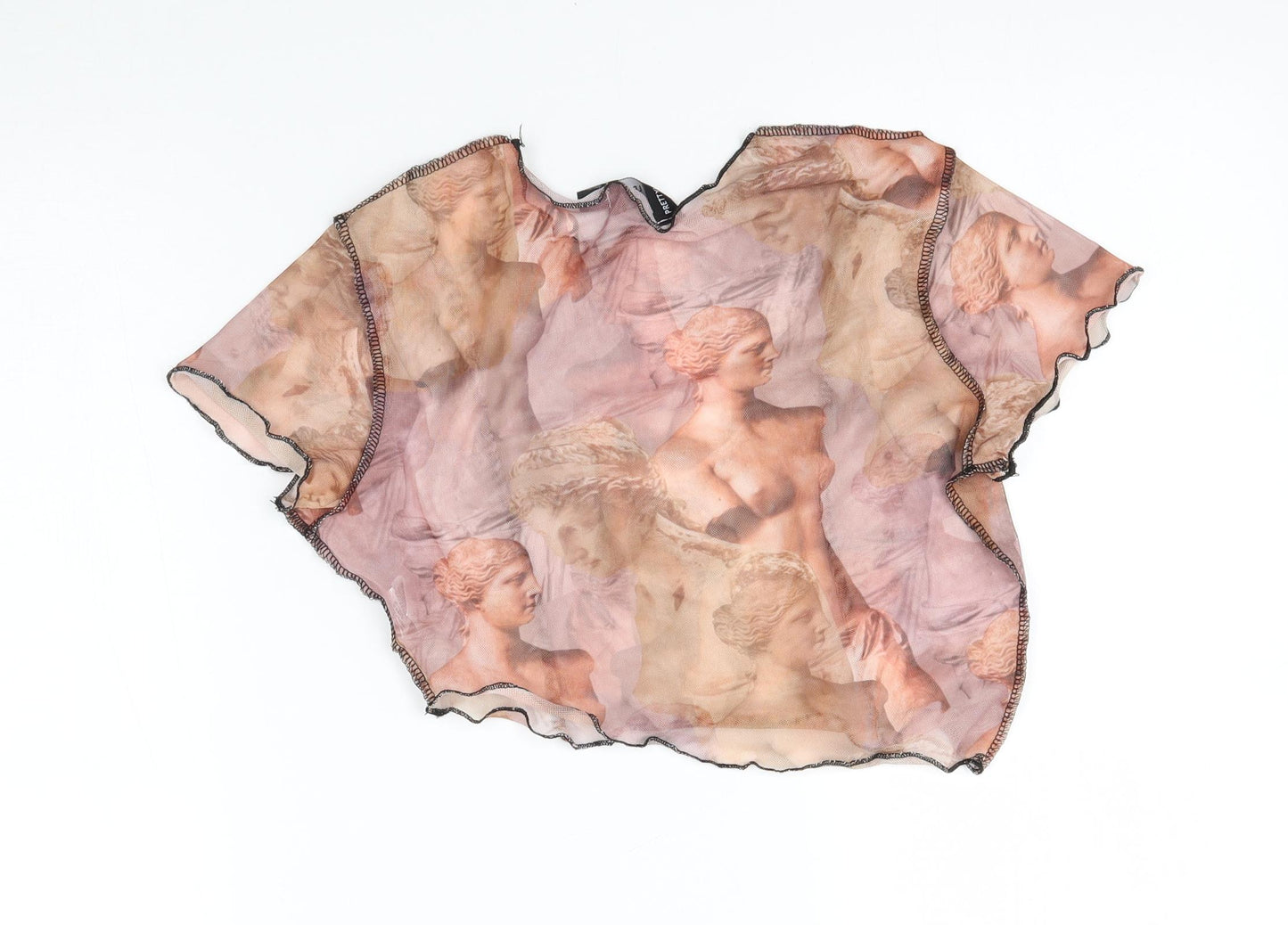 PRETTYLITTLETHING Womens Beige   Basic Blouse Size 8  - cropped, art statues
