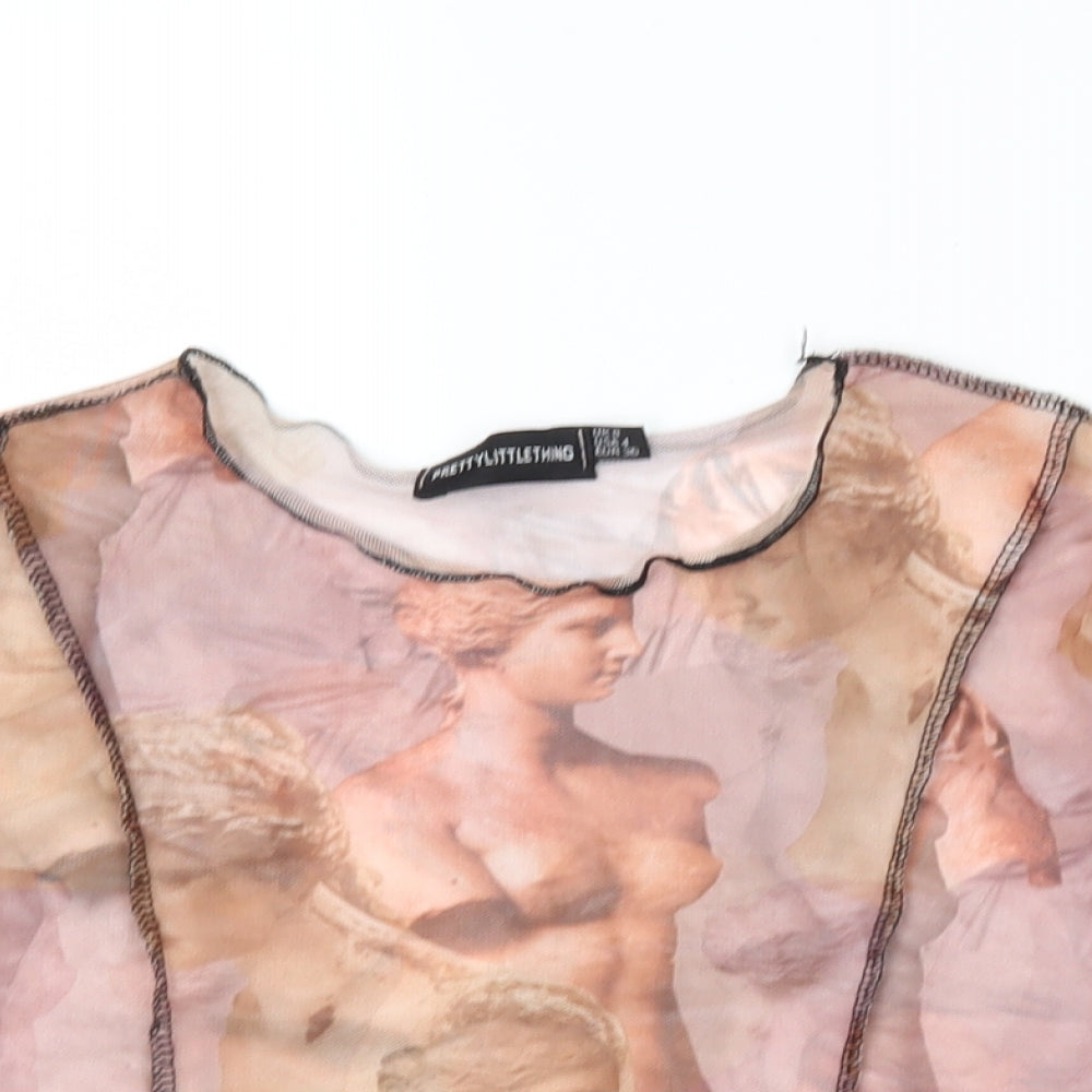 PRETTYLITTLETHING Womens Beige   Basic Blouse Size 8  - cropped, art statues
