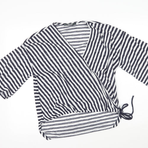 COIN 1804 Womens White Striped  Basic Blouse Size M
