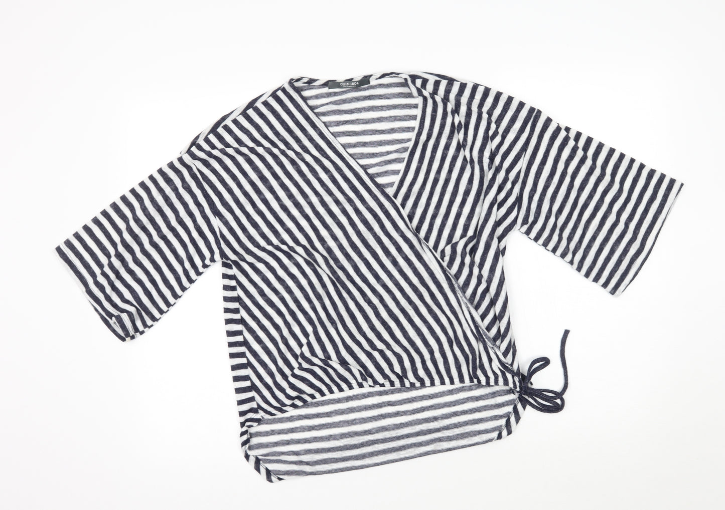 COIN 1804 Womens White Striped  Basic Blouse Size M