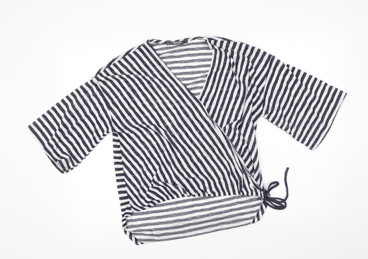 COIN 1804 Womens White Striped Basic Blouse Size M