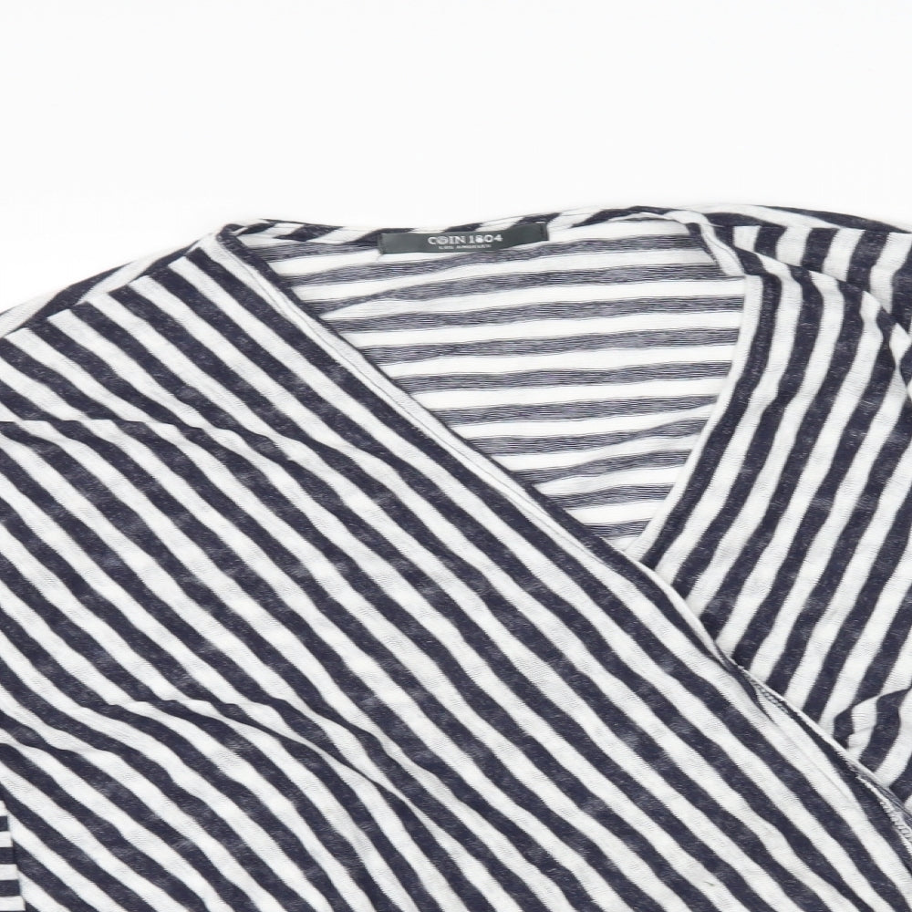 COIN 1804 Womens White Striped  Basic Blouse Size M