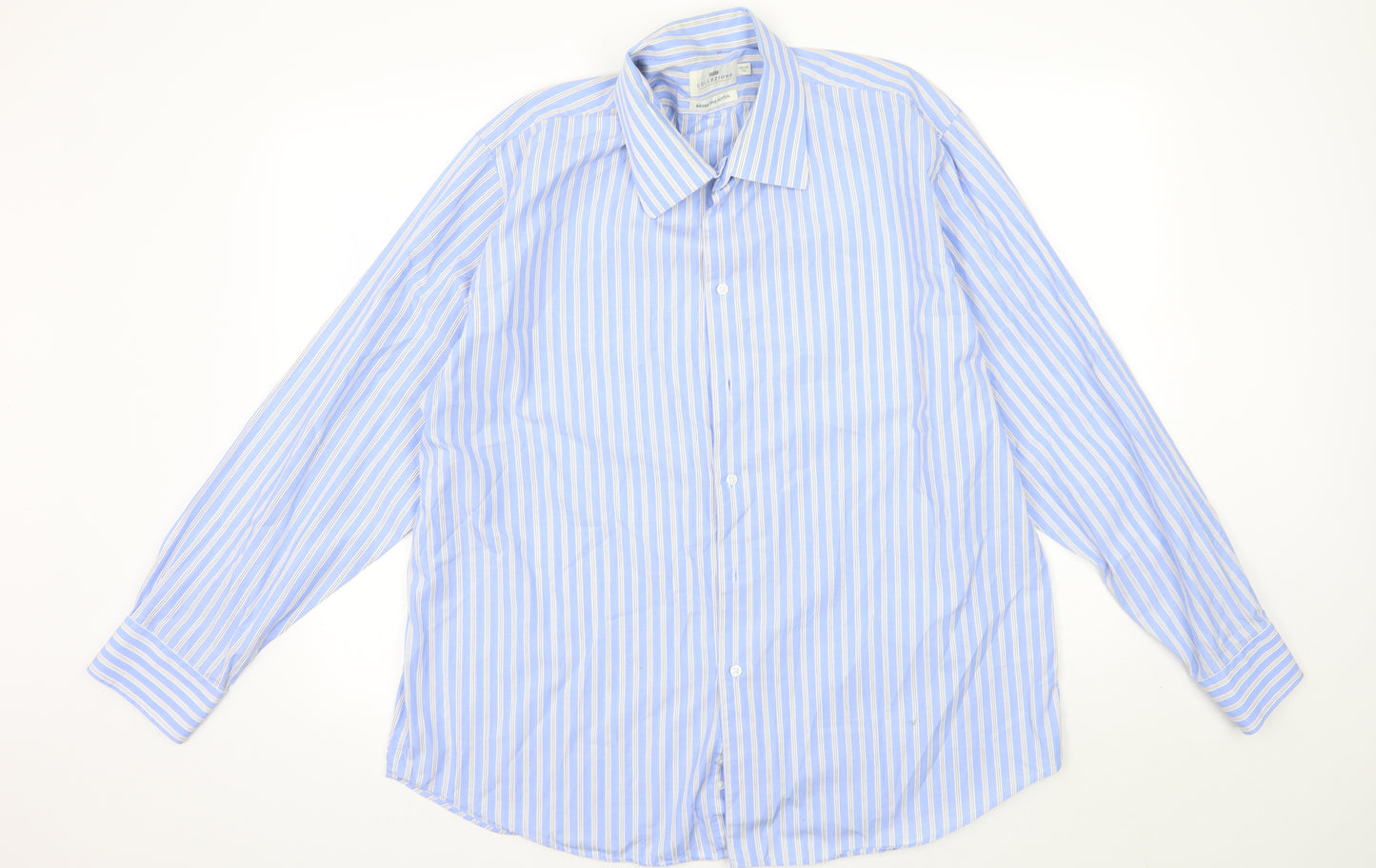 M&S Mens Blue Striped   Dress Shirt Size 17