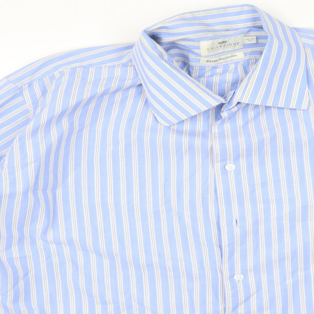 M&S Mens Blue Striped   Dress Shirt Size 17