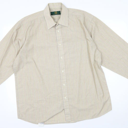 greenwoods Mens Beige Striped   Dress Shirt Size 16.5