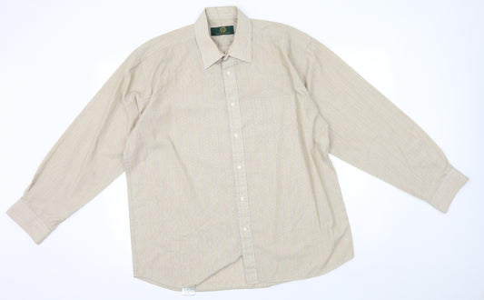 greenwoods Mens Beige Striped   Dress Shirt Size 16.5