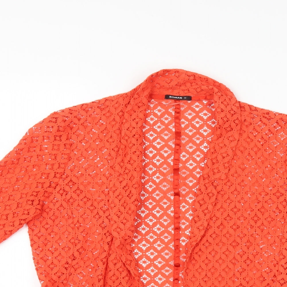 Roman Womens Orange Floral  Jacket Blazer Size 10