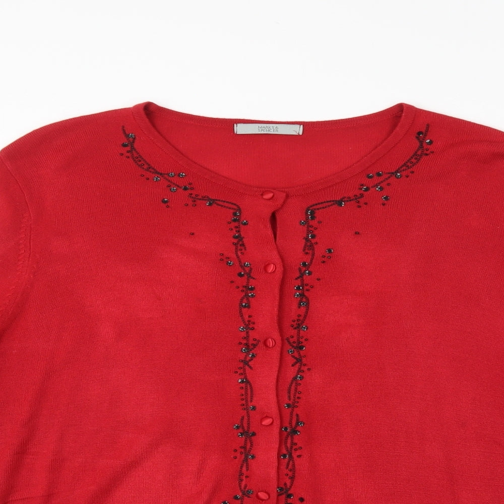 Marks and Spencer Womens Red   Cardigan Jumper Size 22