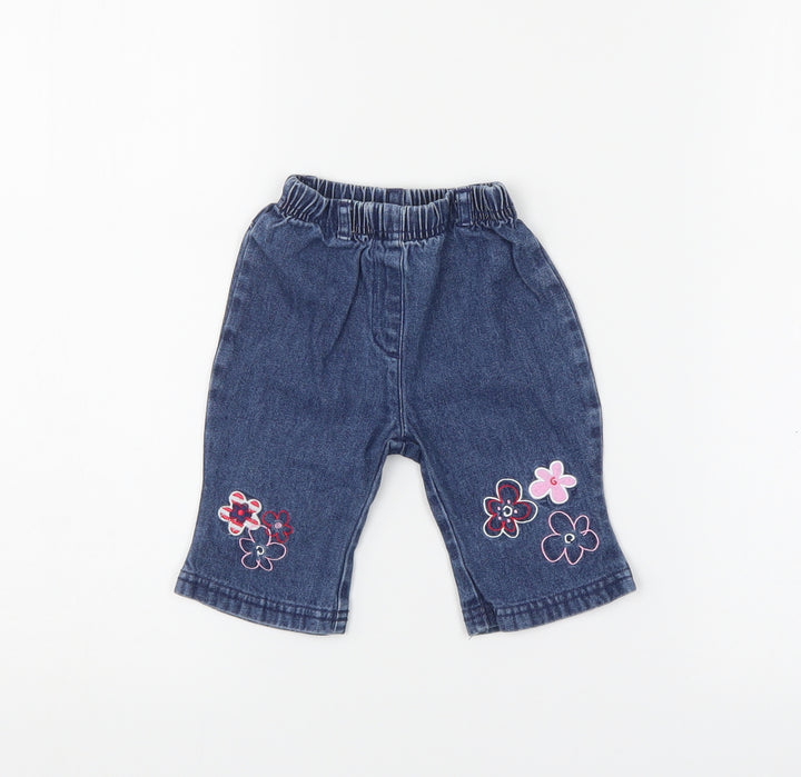 Adams Baby Blue Floral Denim  Jeans Size 3-6 Months