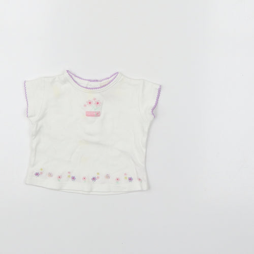 Little bundle Girls White Floral  Basic T-Shirt Size 0-3 Months