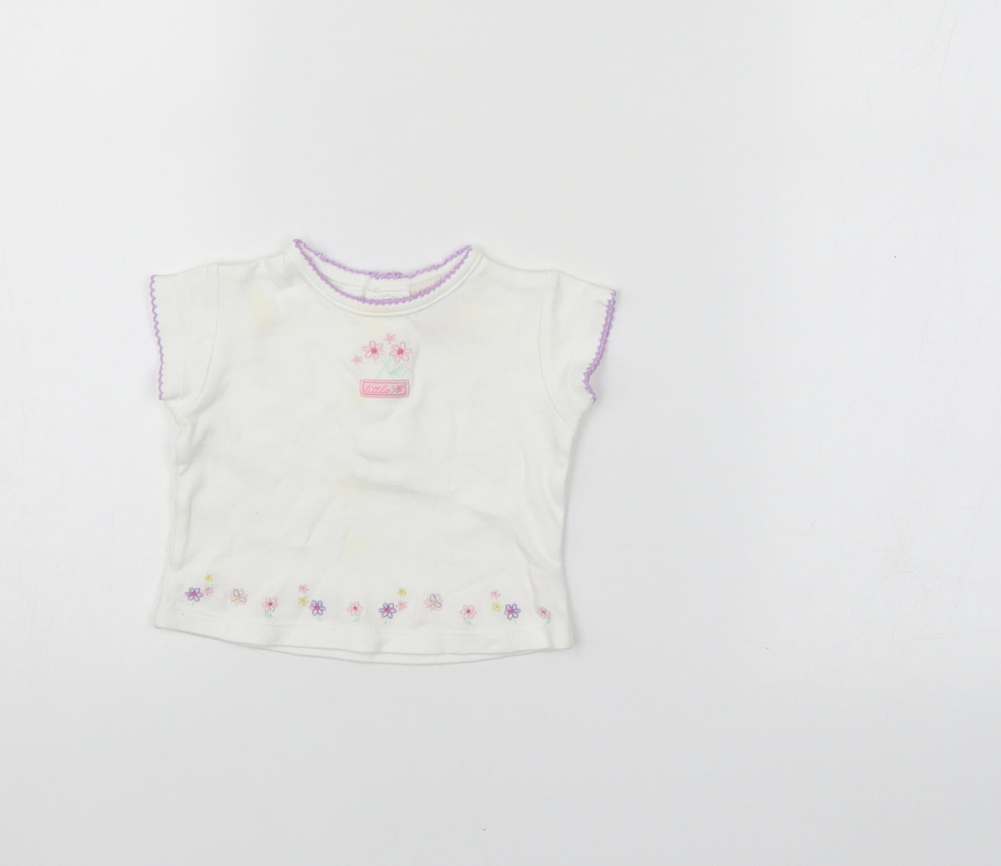 Little bundle Girls White Floral  Basic T-Shirt Size 0-3 Months