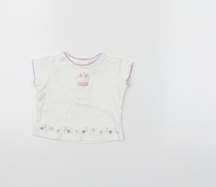 Little bundle Girls White Floral  Basic T-Shirt Size 0-3 Months