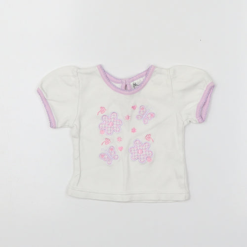 BHS Girls White Floral  Basic T-Shirt Size 0-3 Months