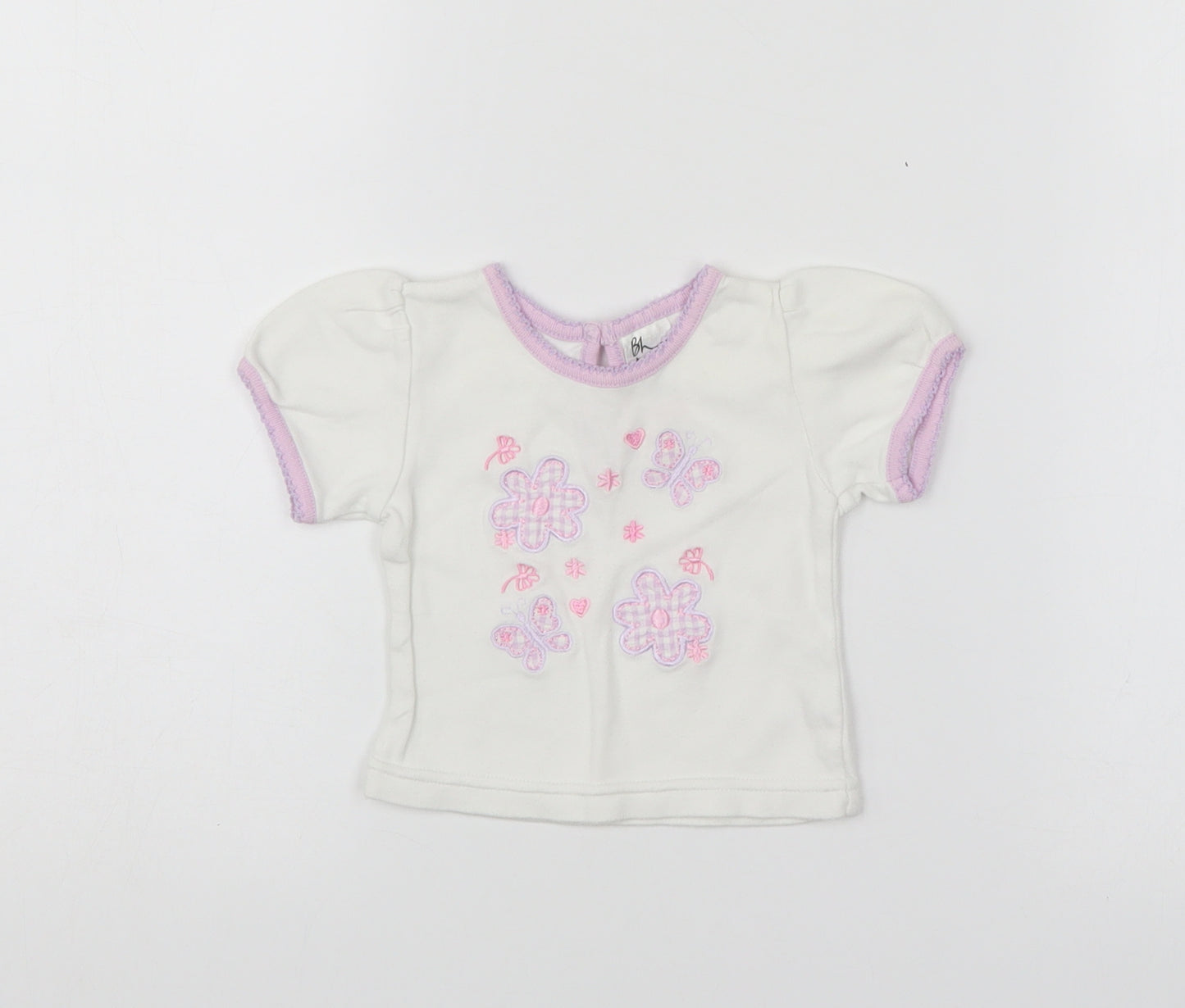 BHS Girls White Floral  Basic T-Shirt Size 0-3 Months