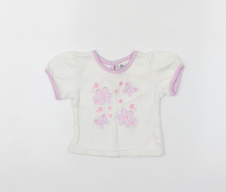 BHS Girls White Floral  Basic T-Shirt Size 0-3 Months