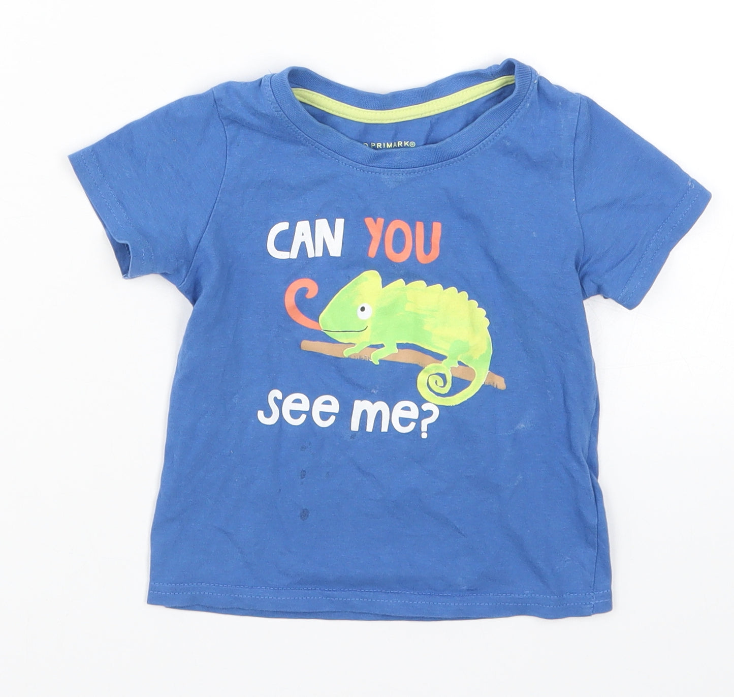 Primark Boys Blue   Basic T-Shirt Size 12-18 Months  - Can You See Me? Chameleon