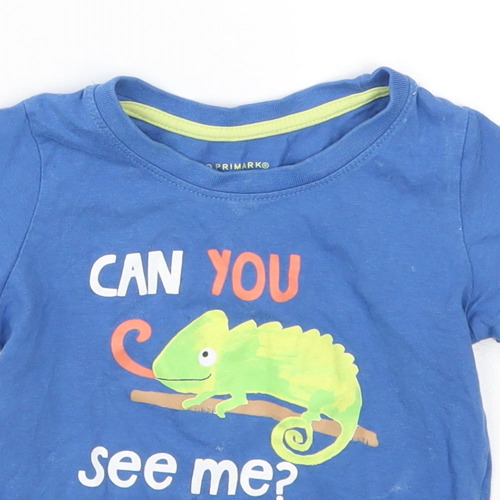 Primark Boys Blue   Basic T-Shirt Size 12-18 Months  - Can You See Me? Chameleon
