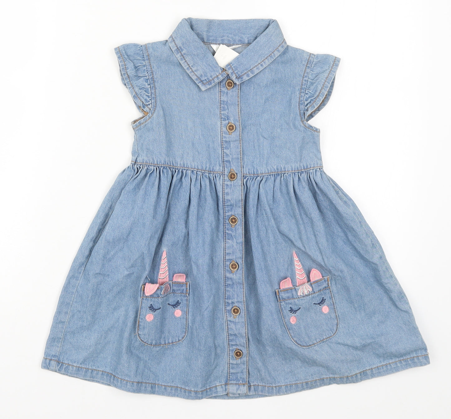 M&Co Girls Blue  Denim Skater Dress  Size 2-3 Years  - Unicorn