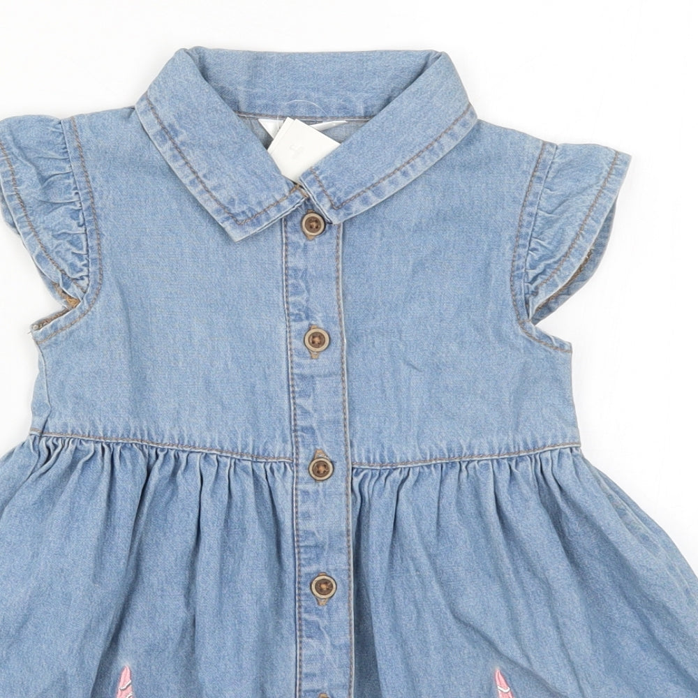 M&Co Girls Blue  Denim Skater Dress  Size 2-3 Years  - Unicorn