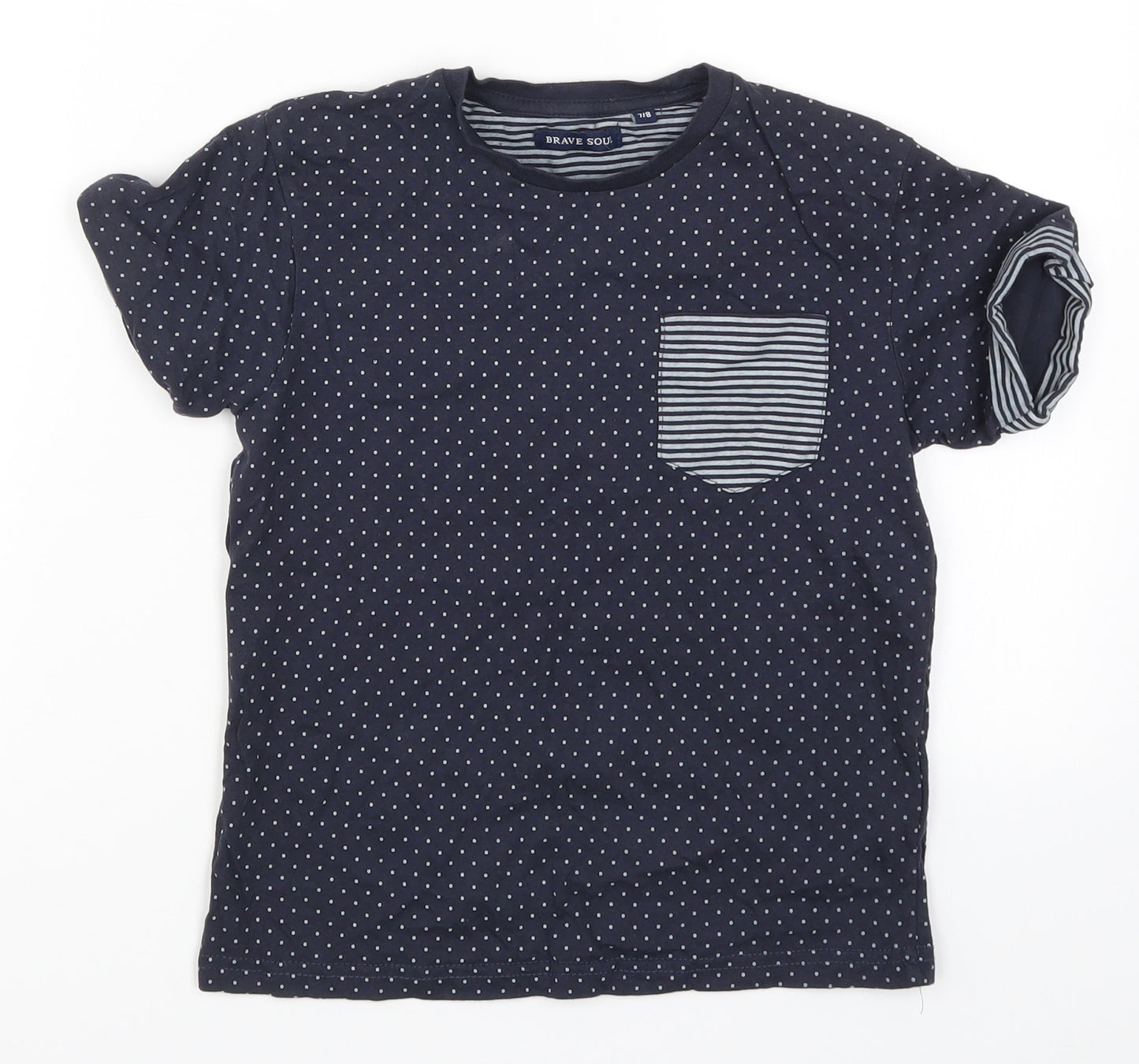 Brave Soul Boys Blue Polka Dot  Basic T-Shirt Size 7-8 Years