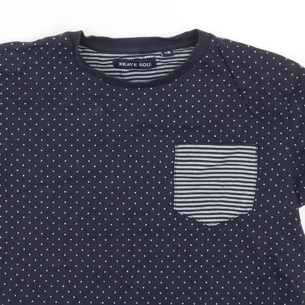 Brave Soul Boys Blue Polka Dot  Basic T-Shirt Size 7-8 Years
