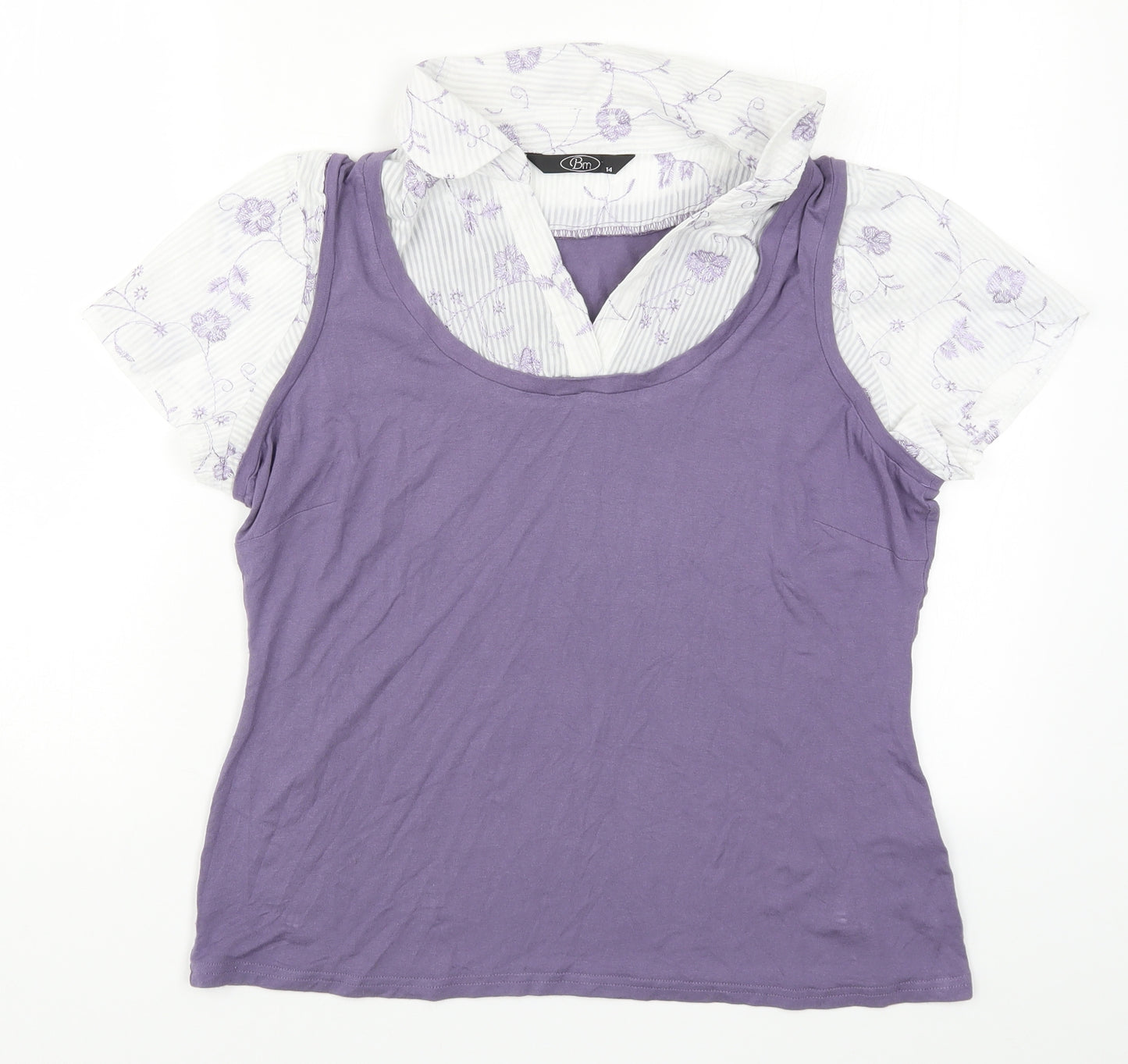 Bonmarché Womens Purple Floral  Basic T-Shirt Size 14