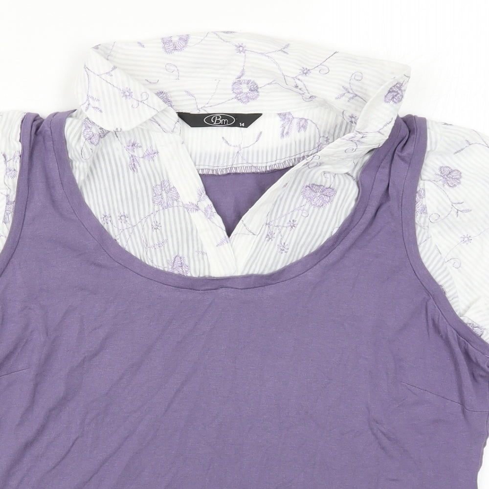 Bonmarché Womens Purple Floral  Basic T-Shirt Size 14
