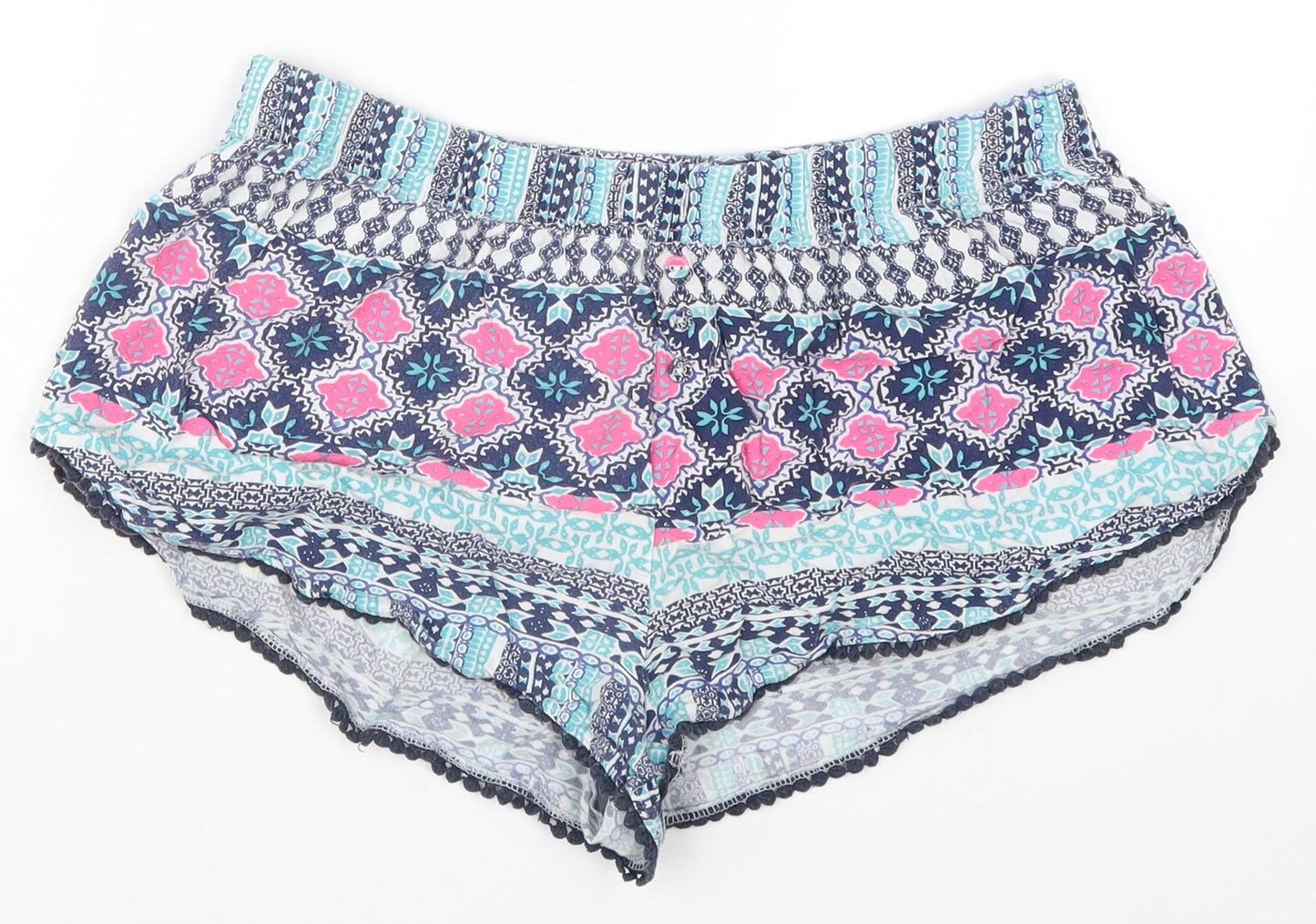 Primark Womens Blue Geometric  Hot Pants Shorts Size 14 - Loungewear