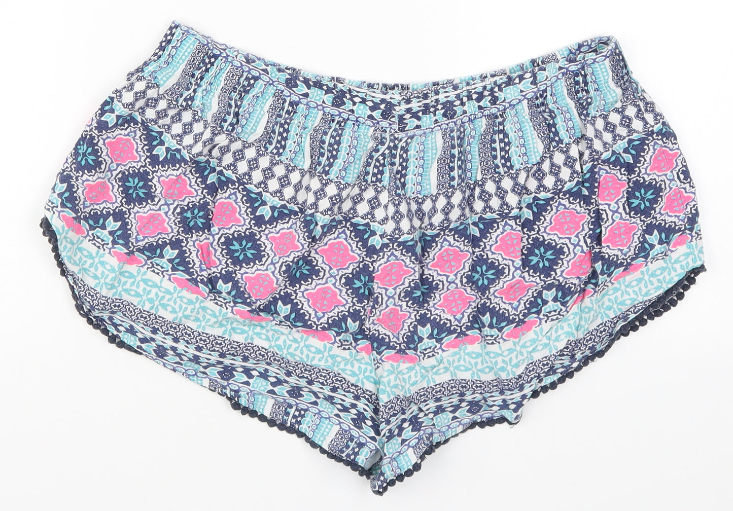 Primark Womens Blue Geometric  Hot Pants Shorts Size 14 - Loungewear