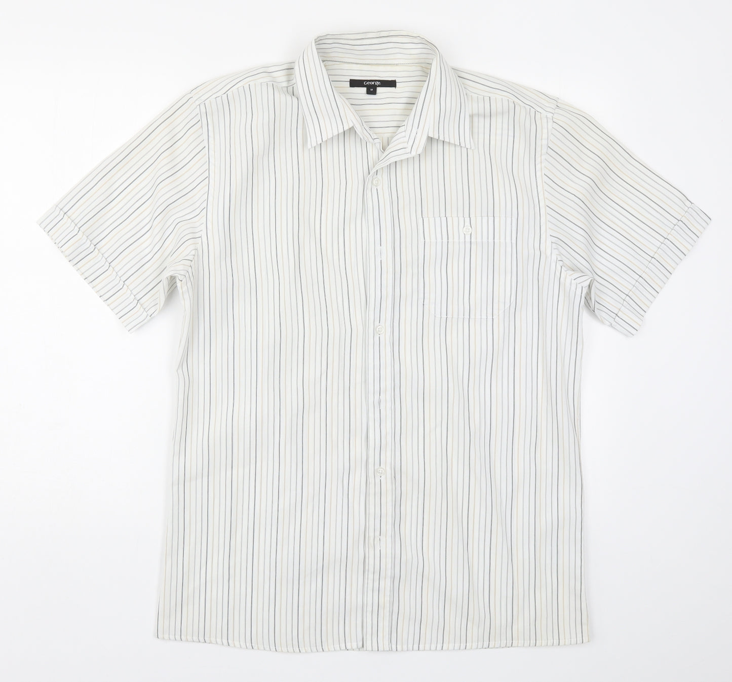 George Mens White Striped   Button-Up Size M
