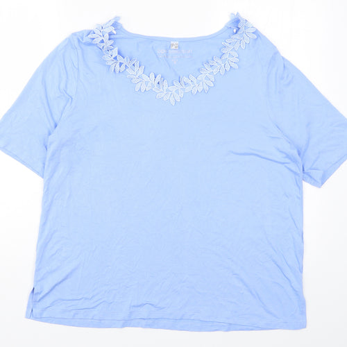 BPC Selection Womens Blue   Basic T-Shirt Size L  - Leaf Pattern Collar
