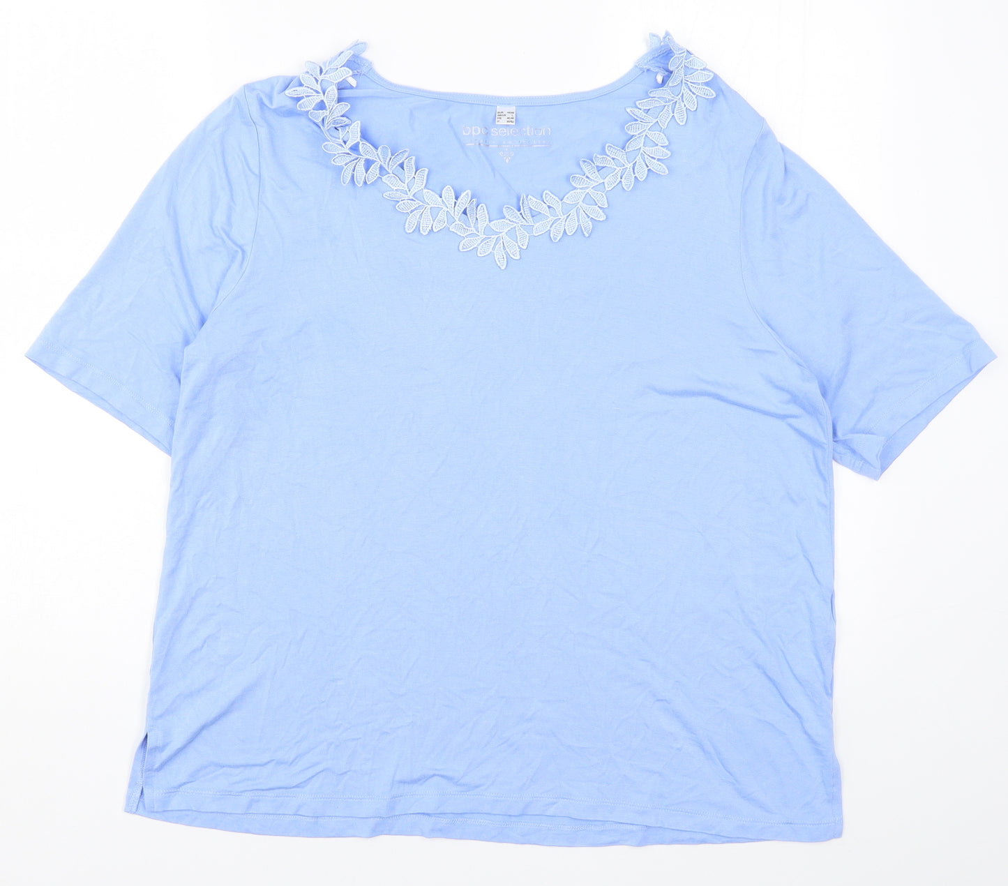 BPC Selection Womens Blue   Basic T-Shirt Size L  - Leaf Pattern Collar