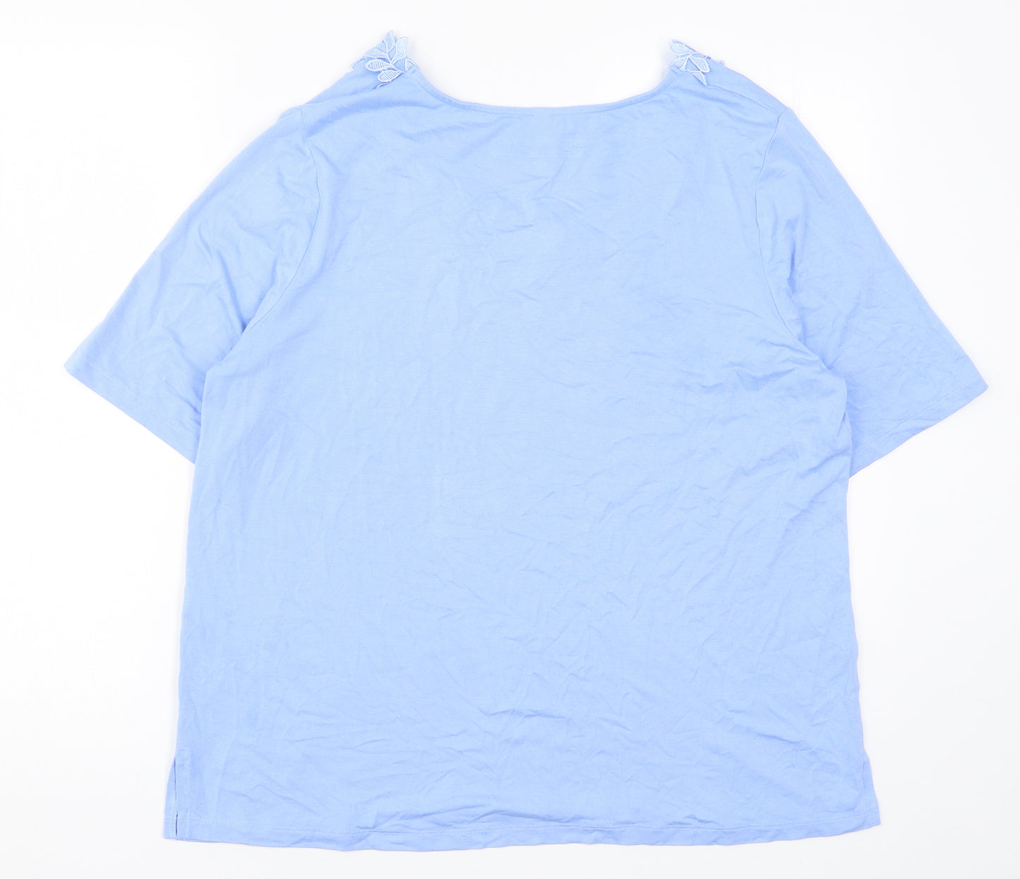 BPC Selection Womens Blue   Basic T-Shirt Size L  - Leaf Pattern Collar