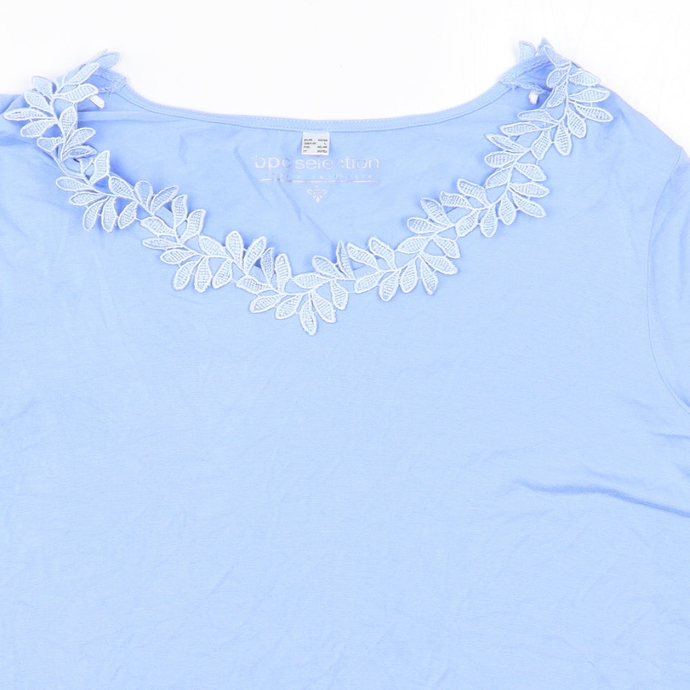 BPC Selection Womens Blue   Basic T-Shirt Size L  - Leaf Pattern Collar