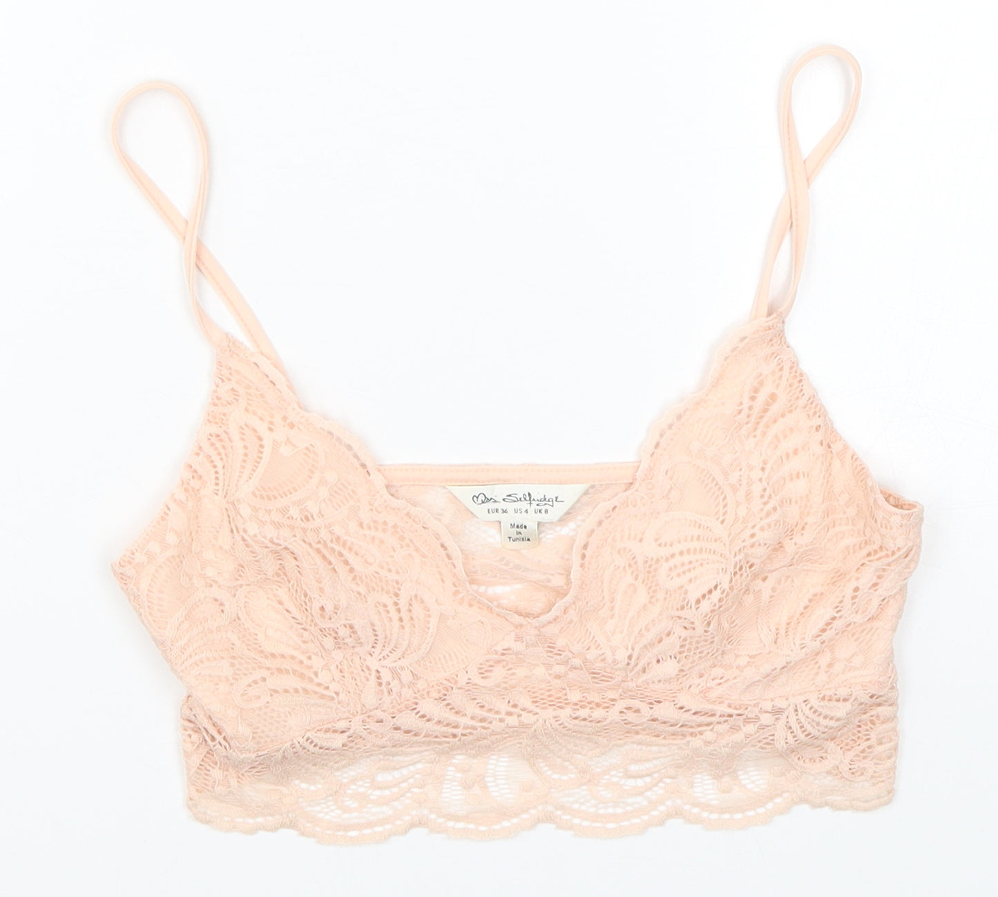 Miss Selfridge Womens Pink  Lace Cropped Tank Size 8  - Bralette Top